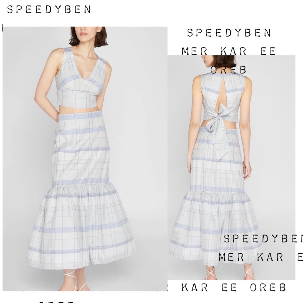 Club Monaco Beach Plaid Tie Back Crop Top and Maxi Skirt Coord Set